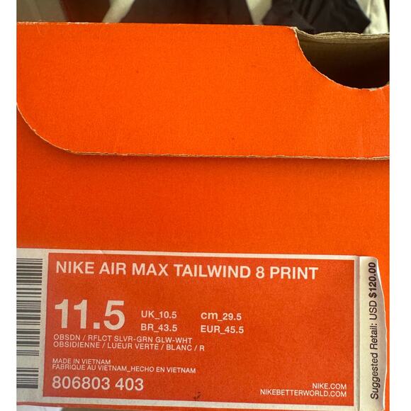 Nike Mens Air Max Tailwind 8 Print Running Sneakers Blue Green Size 11.5 - Picture 13 of 14